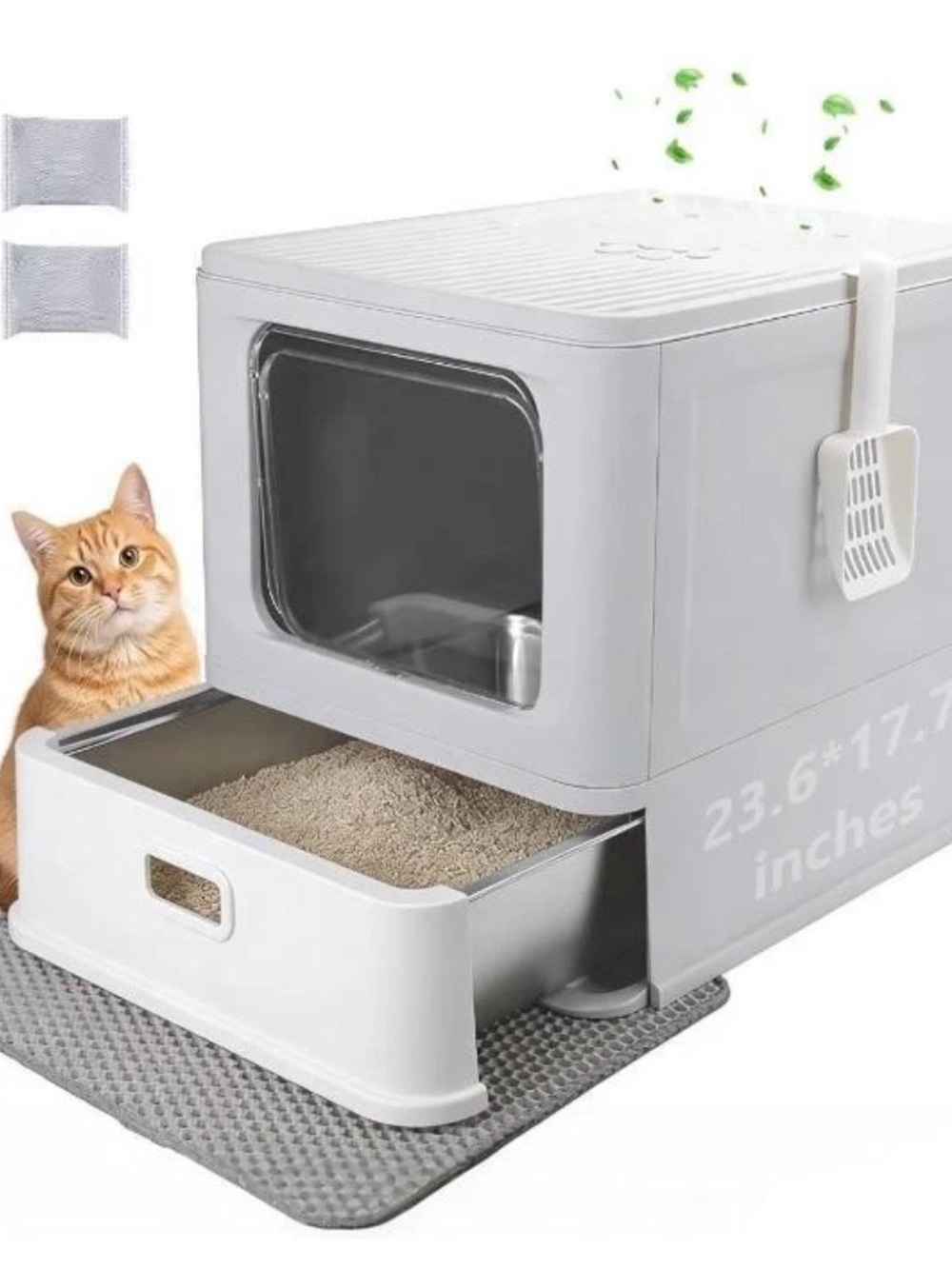 Enclosed Cat Litter Box - White